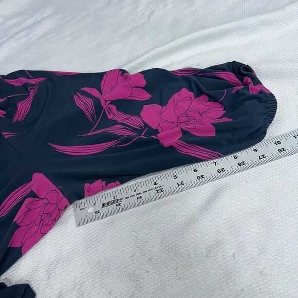 Lane Bryant Navy Pink Mid-Sleeve Faux-Wrap Midi Dress Sz 26/28 Women’s - Picture 6 of 10